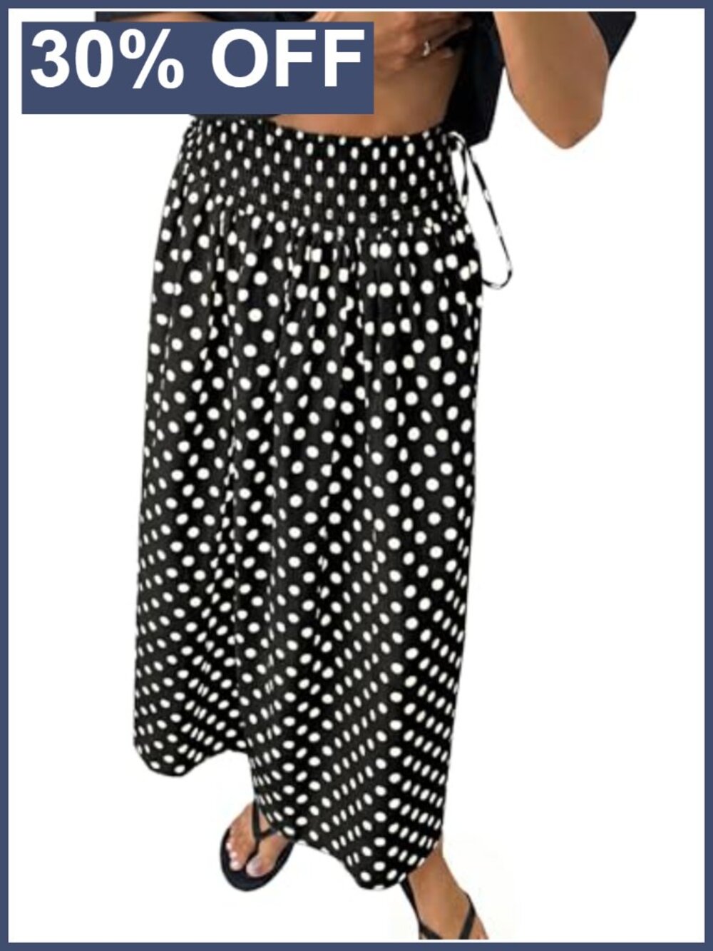 Womens Polka Dot Maxi Skirt Boho Smocked High Waist Tie